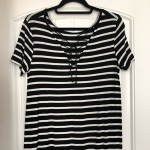 Black & White Stripe Lace Back Top